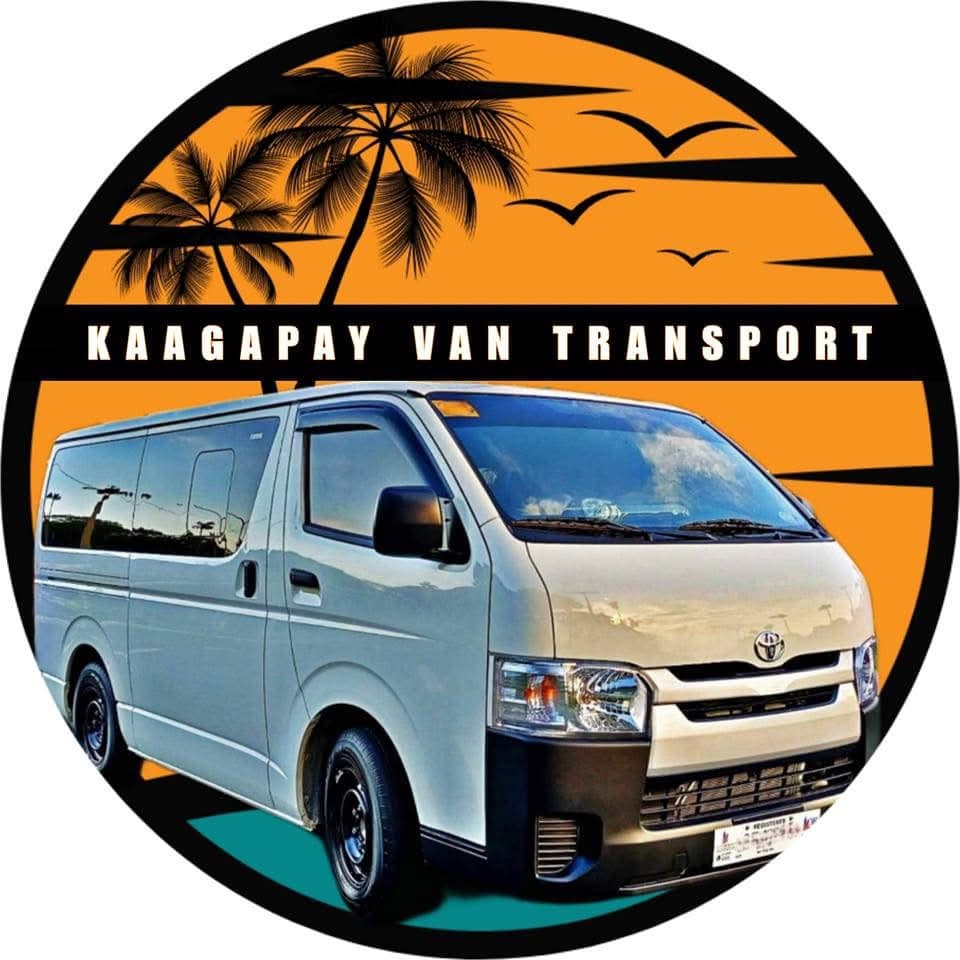 Kaagapay Van Transport logo showing a white van against a sunset with palm trees.